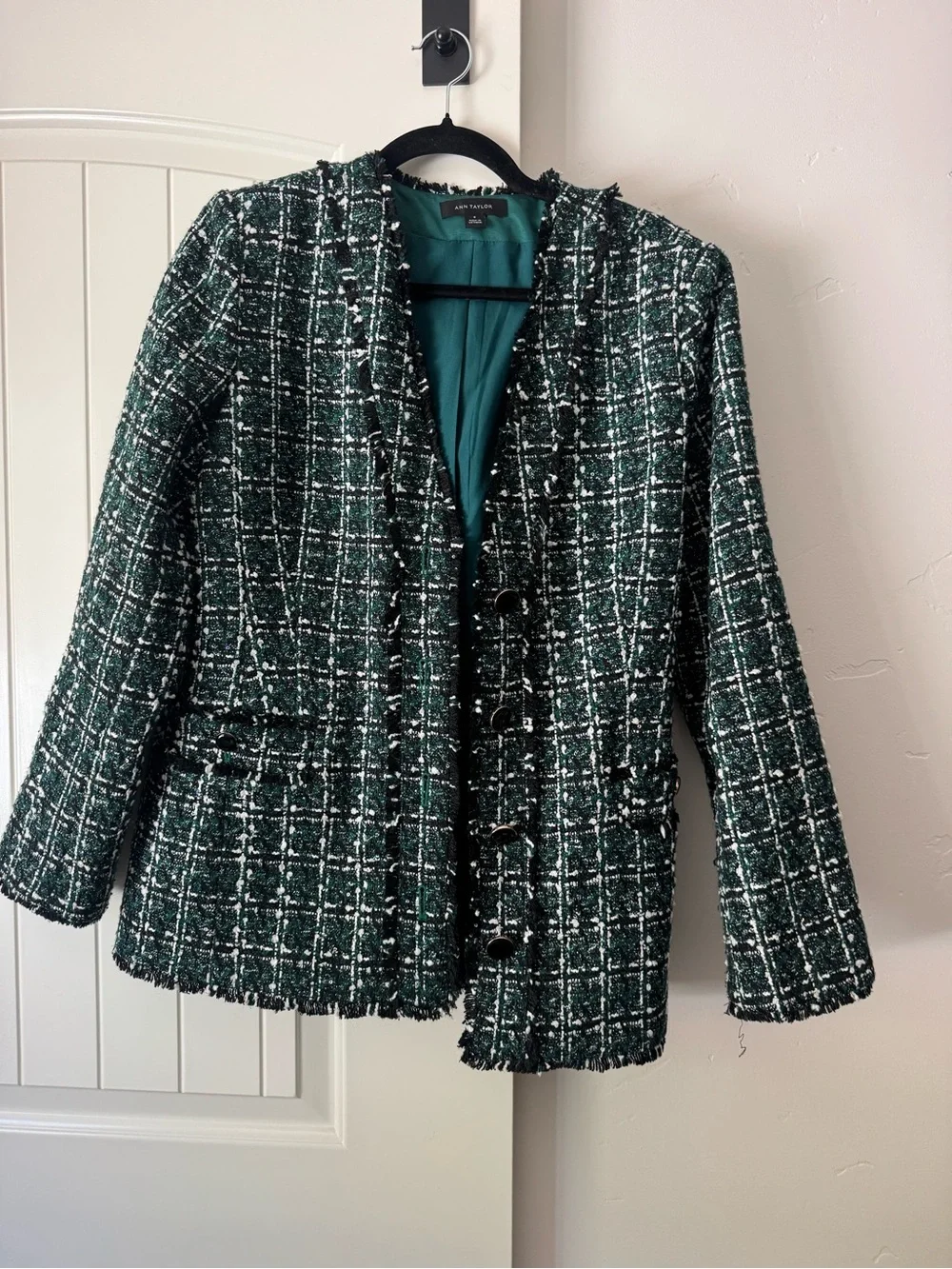 Ann Taylor Green Plaid Tweed Blazer